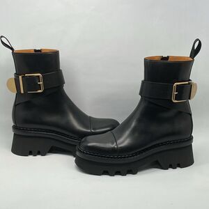 Chloe Owena Leather Buckled Ankle Boots size 37